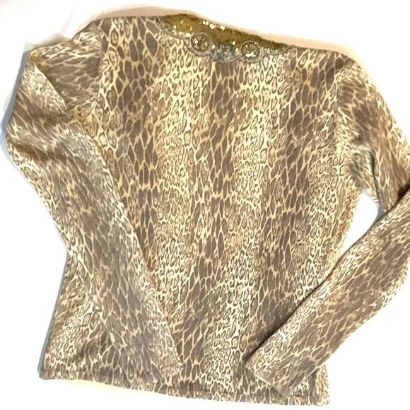 Together Leopard-like V Neck Button up Long Sleeve Sweater Sz Small - Picture 4 of 6